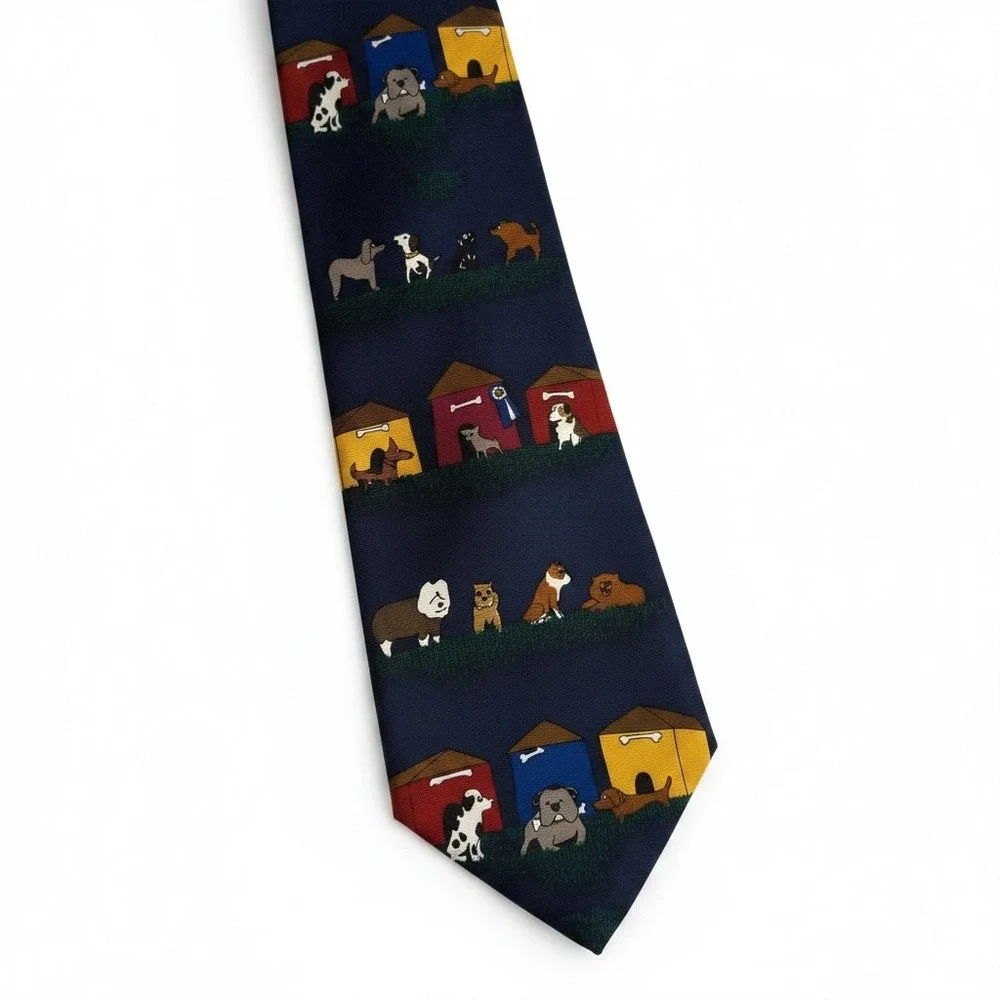 Save the Children The Dog Show Navy Blue Silk Tie Dogs Puppy Made in USA 4x56